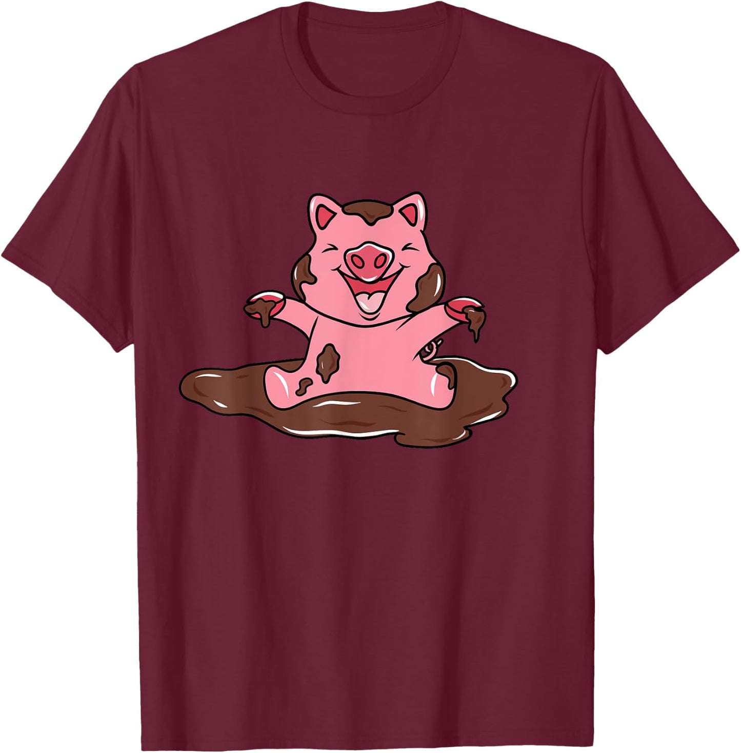 Happy Pig In The Mud T-Shirt - T-Shirt | Maroon