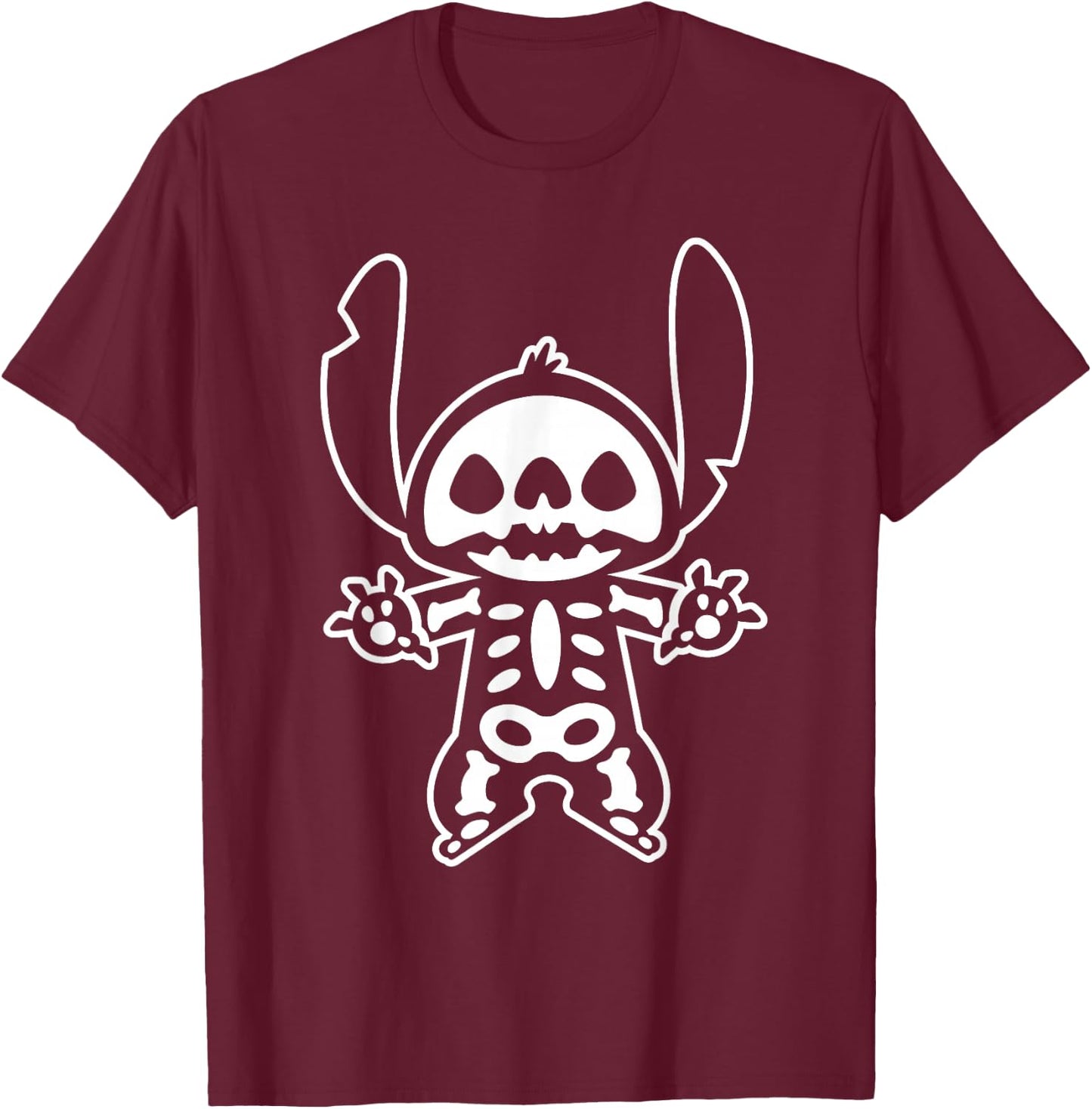 Disney Stitch Halloween Skeleton T-Shirt - T-Shirt | Maroon