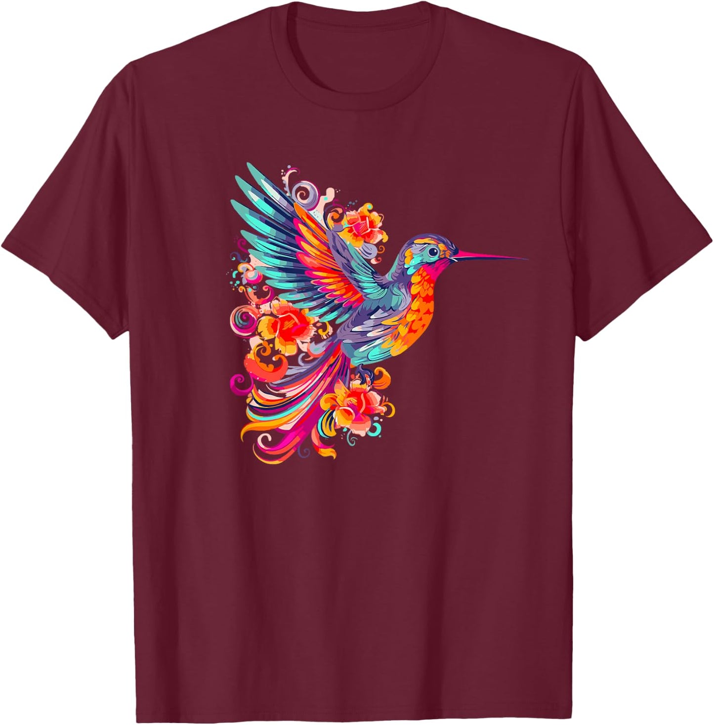 Hummingbird Gift Bird Flower Colorful Wildlife T-Shirt - T-Shirt | Maroon