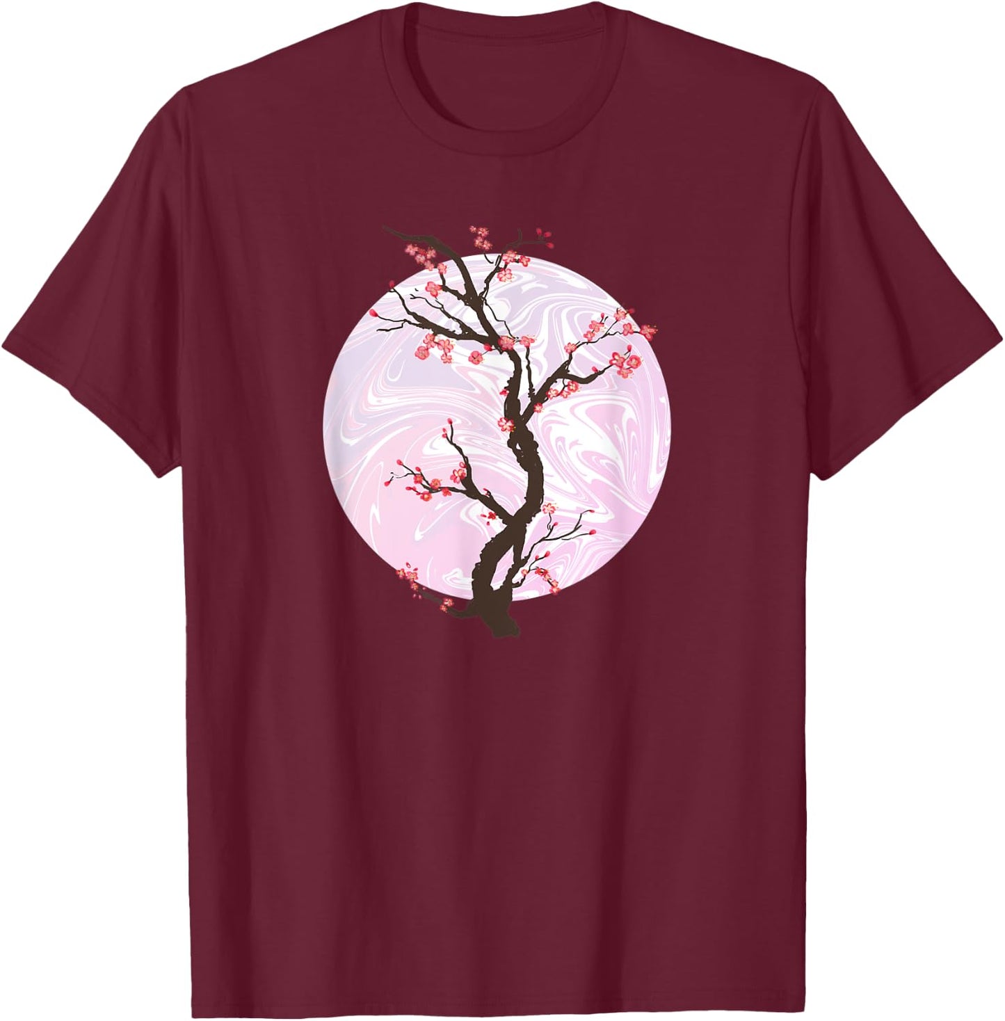 Sakura Japanese Cherry Blossom Tree And Pink Moon T-Shirt - T-Shirt | Maroon