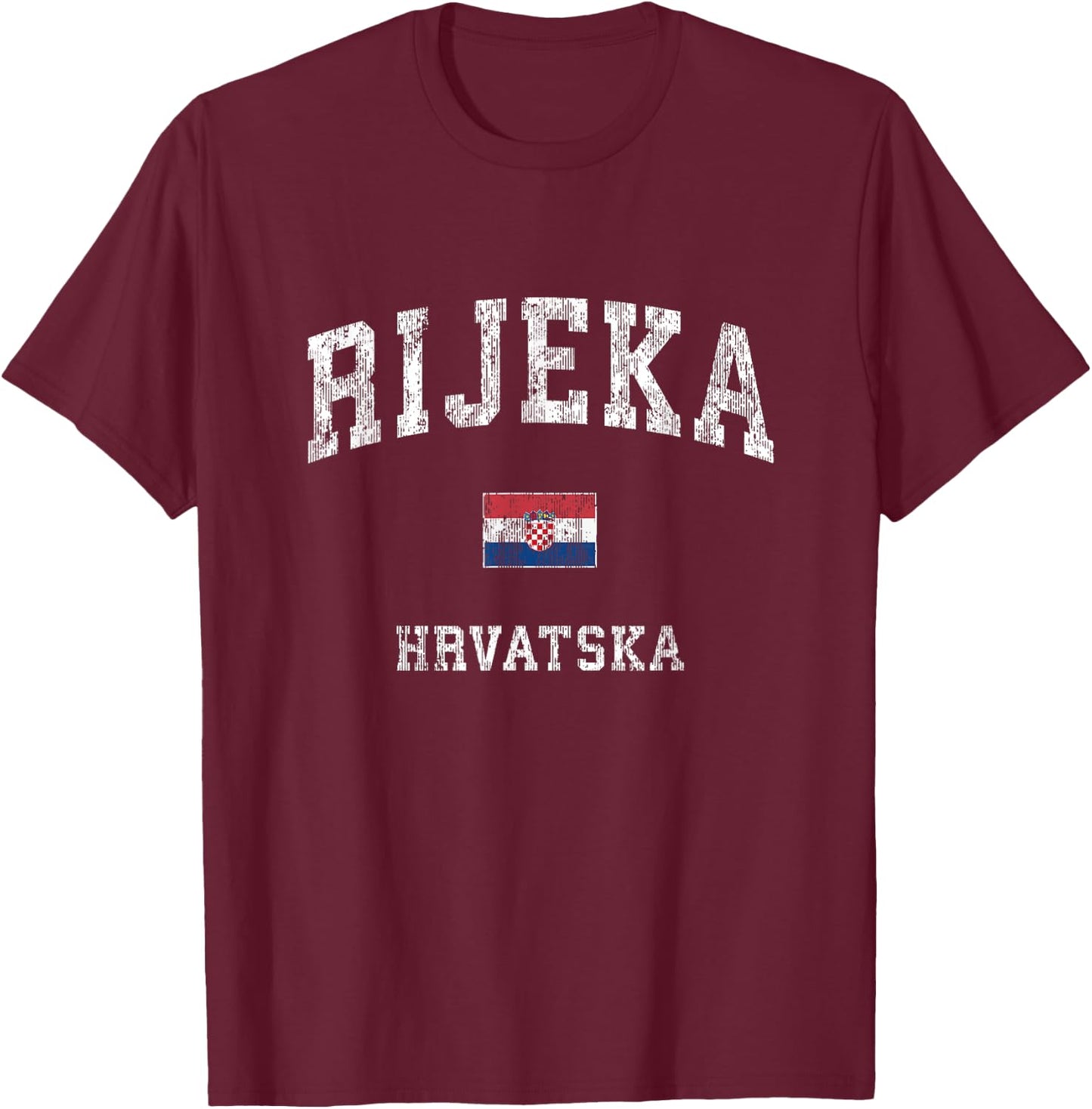 Rijeka Croatia Hrvatska Vintage Athletic Sports Design T-Shirt - T-Shirt | Maroon