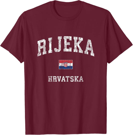 Rijeka Croatia Hrvatska Vintage Athletic Sports Design T-Shirt - T-Shirt | Maroon