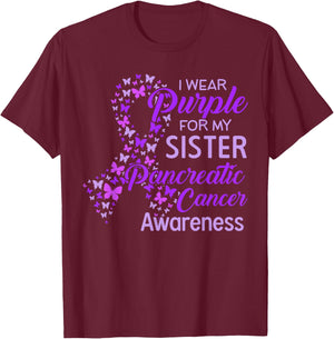 I wear Purple for my Sister Pancreatic Cancer T-Shirt - T-Shirt | Maroon