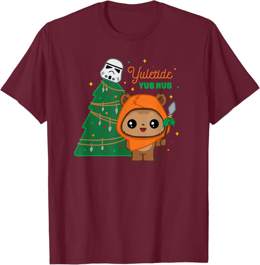 Star Wars Wicket Ewok Christmas Holiday Yuletide Yub Nub T-Shirt - T-Shirt | Maroon