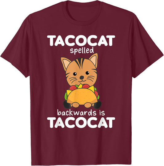 Tacocat Spelled Backward Is Tacocat - Love Cat And Taco Men Women Kids T-Shirt - T-Shirt | Maroon