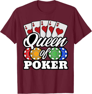 Poker Queen Gambling Casino Card Game Hand Bluff Fold T-Shirt - T-Shirt | Maroon