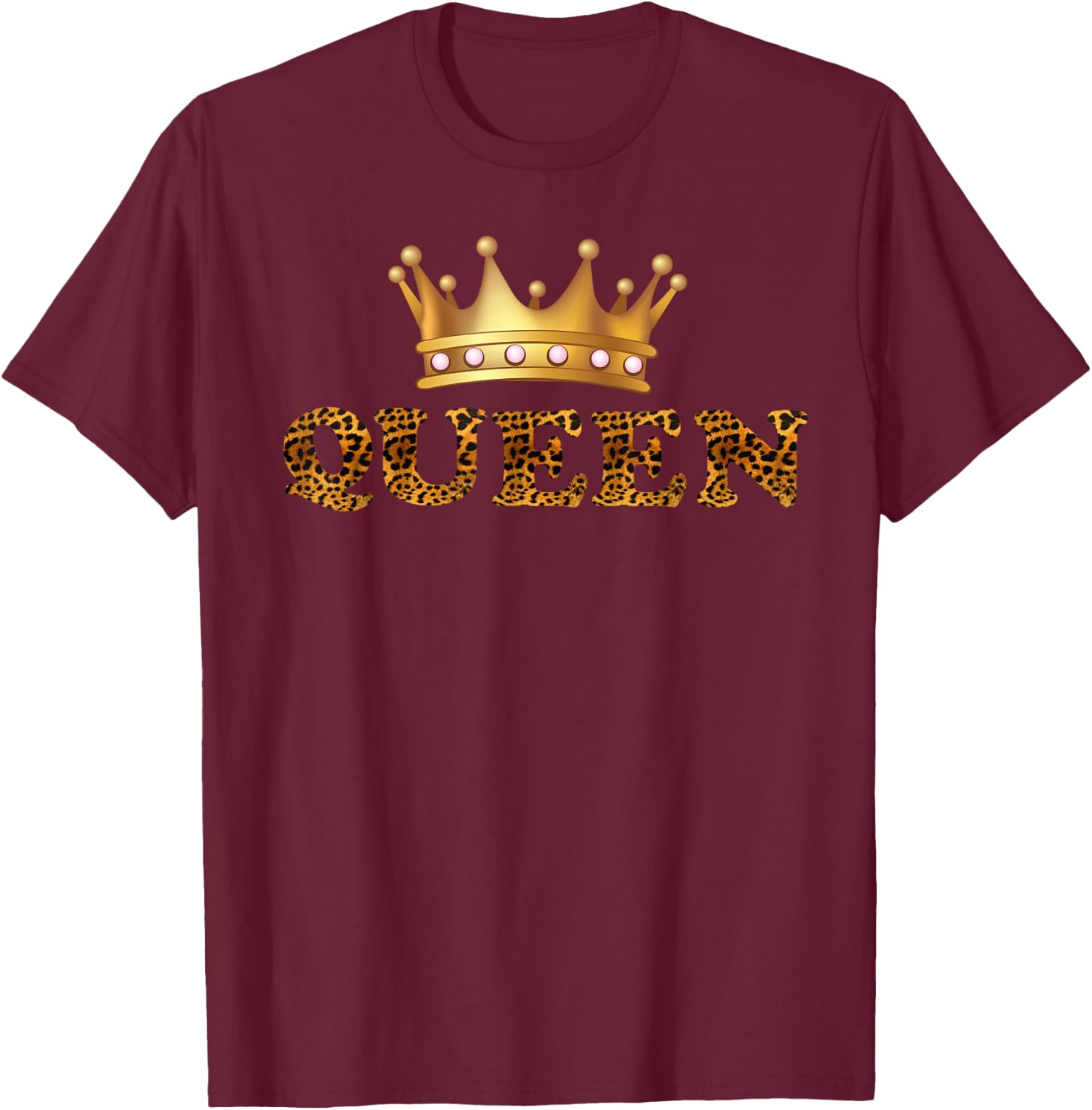 Cheetah Print Queen King Pajamas Couples Matching Clothes T-Shirt - T-Shirt | Maroon