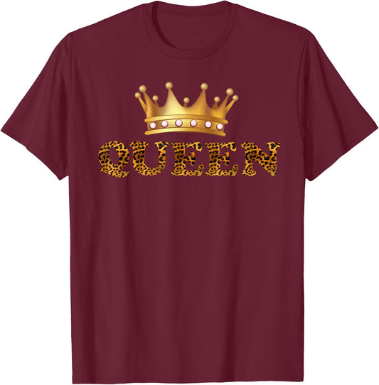 Cheetah Print Queen King Pajamas Couples Matching Clothes T-Shirt - T-Shirt | Maroon