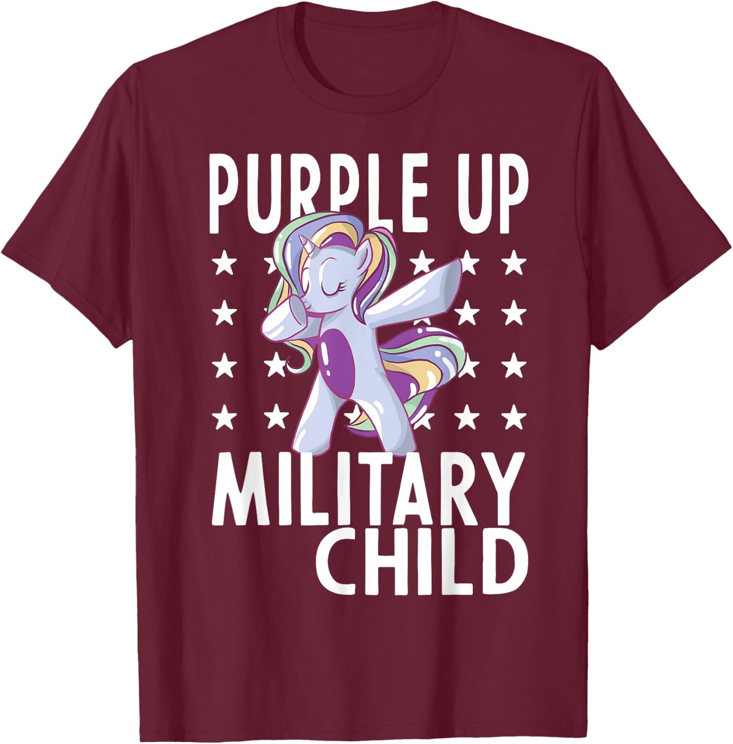 Awareness Month Purple Up Military Child 2023 Unicorn Kids T-Shirt - T-Shirt | Maroon