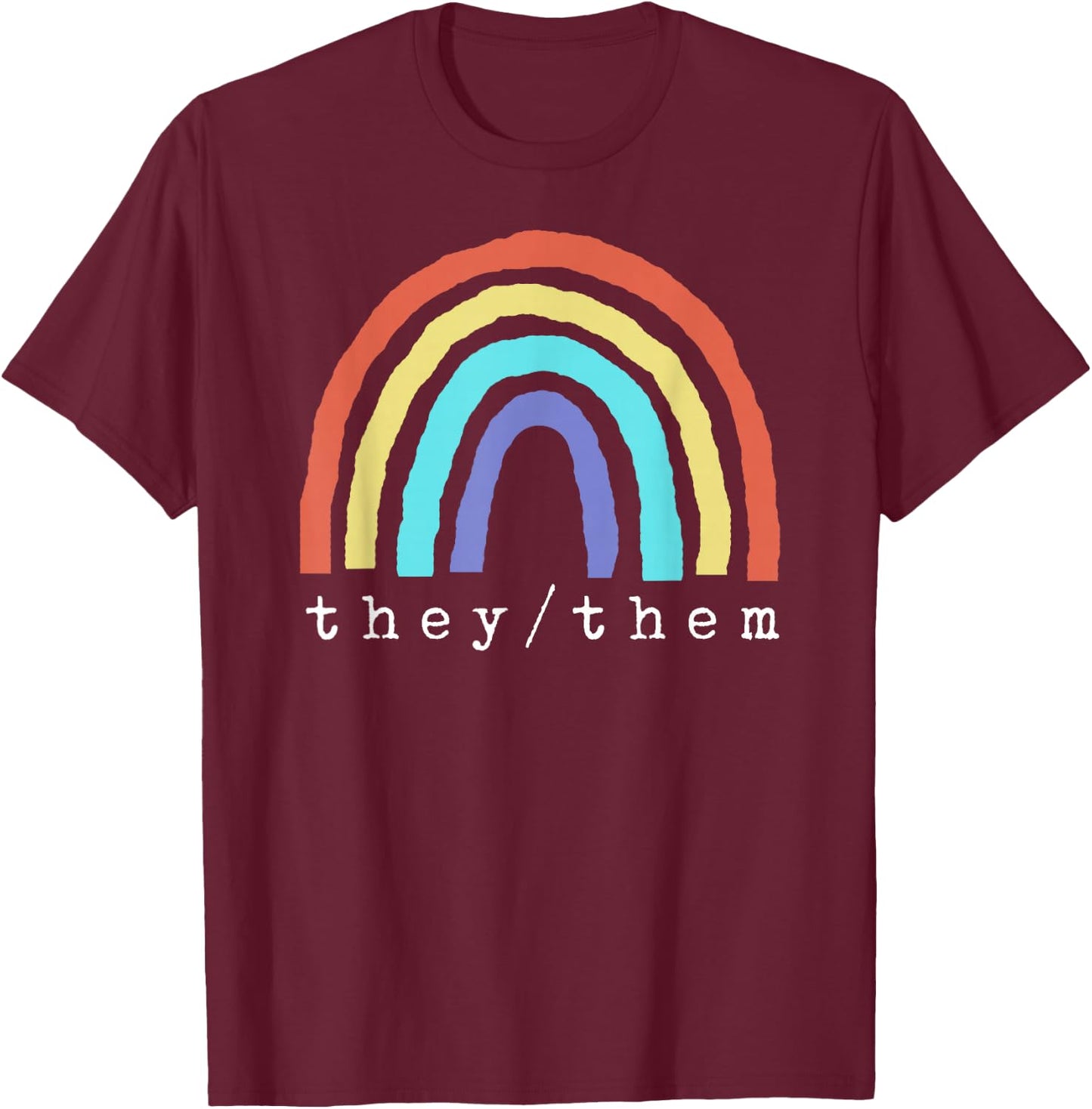 Boho Rainbow Pronouns They Them Pride LBGTQIA T-Shirt - T-Shirt | Maroon