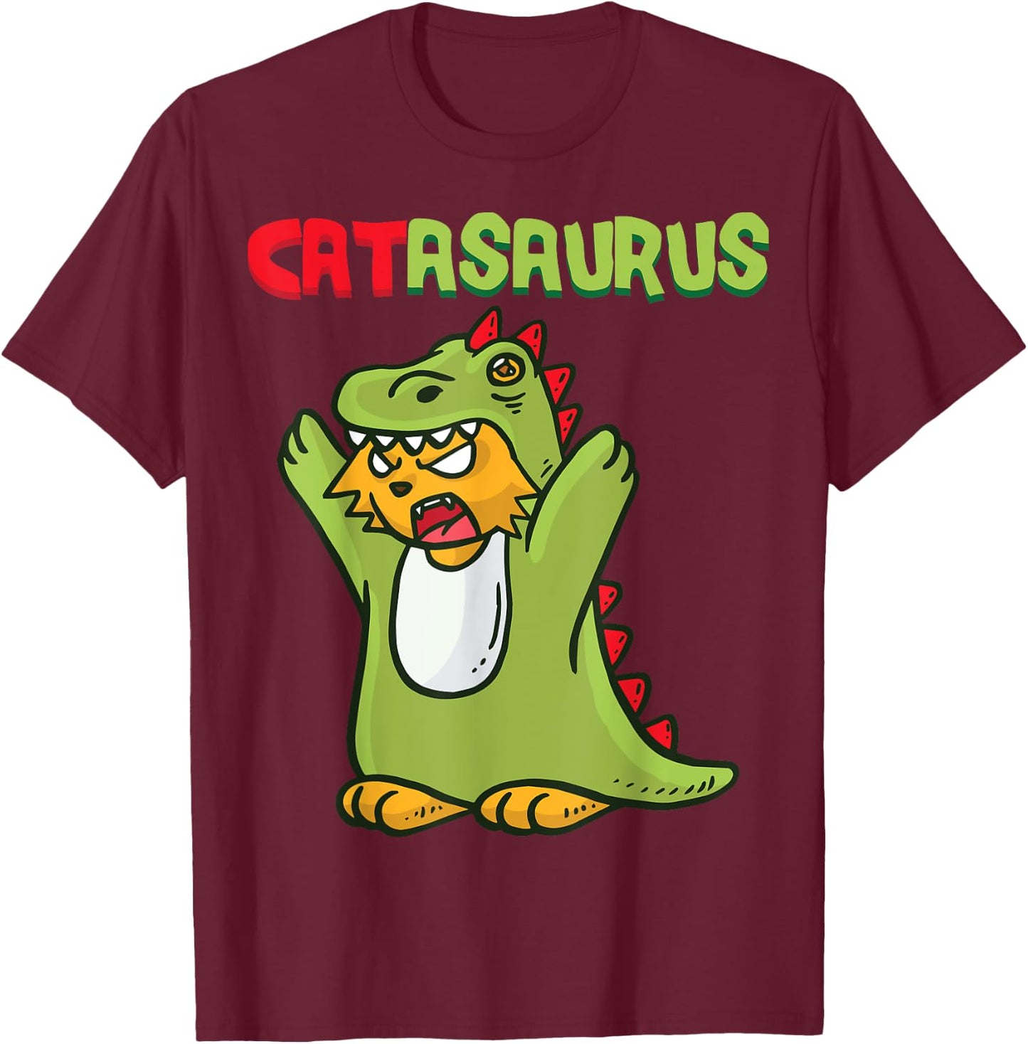 Catasaurus T-Rex Cat Dinosaur Cat Dino Kitten Halloween Women Kids T-Shirt - T-Shirt | Maroon