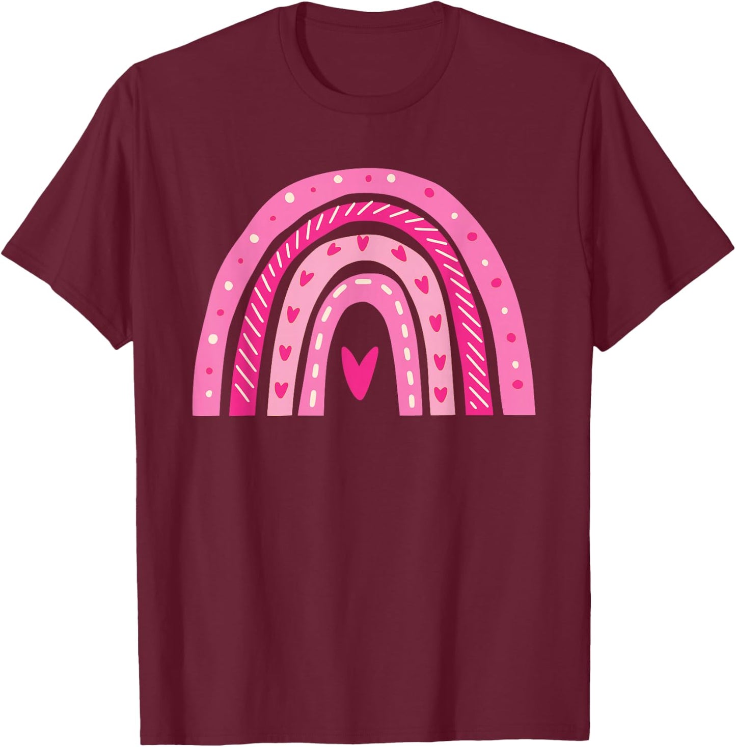 Cute Heart Rainbow Valentines Day Teacher Girls T-Shirt - T-Shirt | Maroon