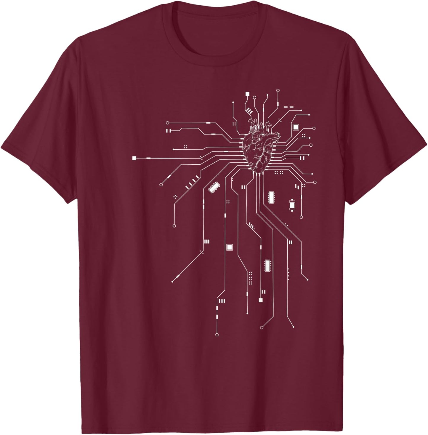 Anatomical Heart CPU Processor PCB Board Computer Programmer T-Shirt - T-Shirt | Maroon