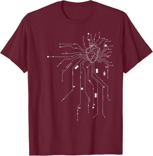 Anatomical Heart CPU Processor PCB Board Computer Programmer T-Shirt - T-Shirt | Maroon