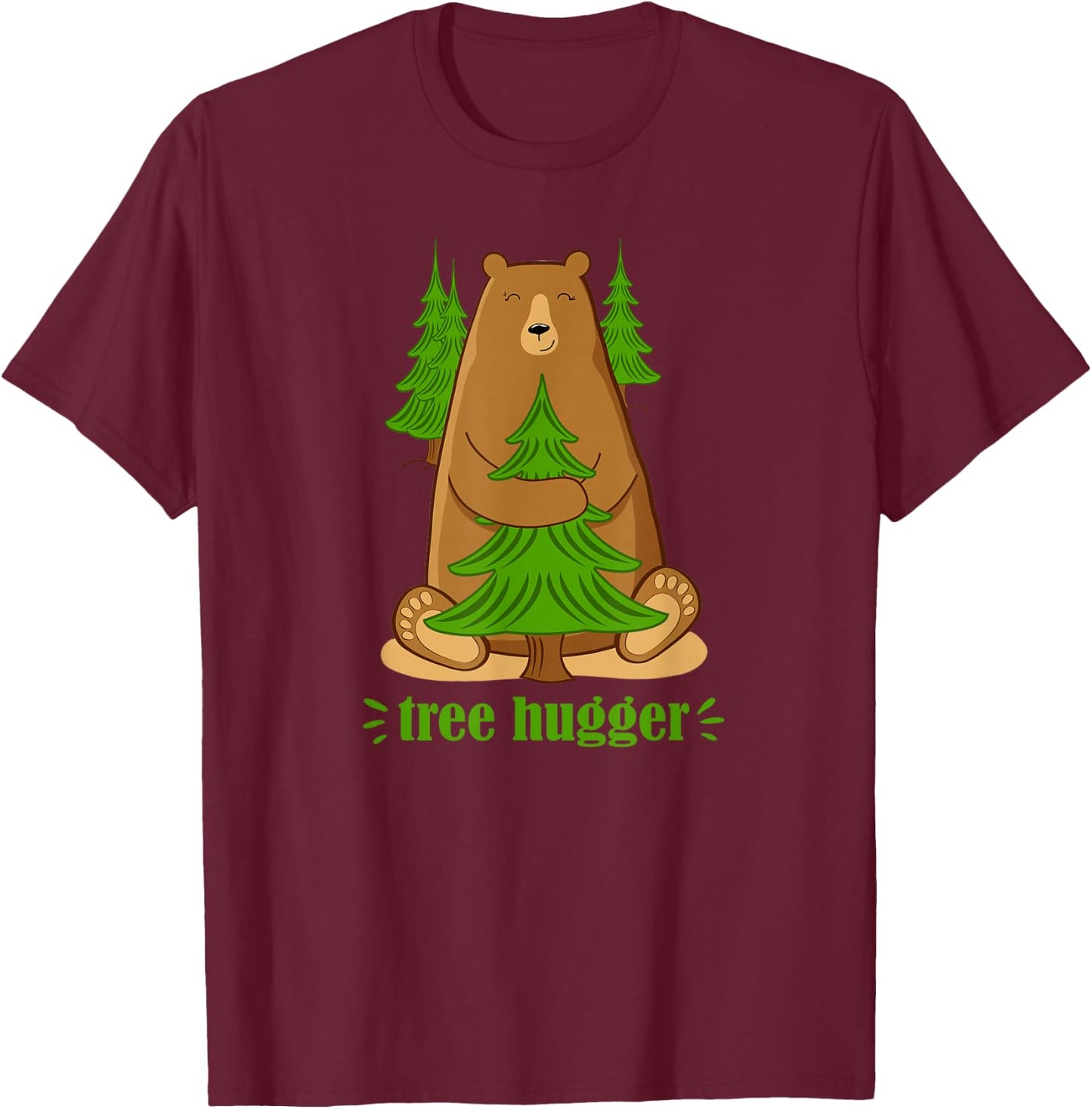 Cute Tree Hugger Bear T-Shirt - T-Shirt | Maroon