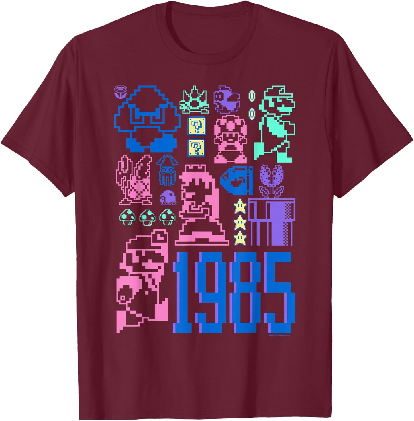 Super Mario Bros 35th Anniversary 1985 Nintendo Pixel Art T-Shirt - T-Shirt | Maroon