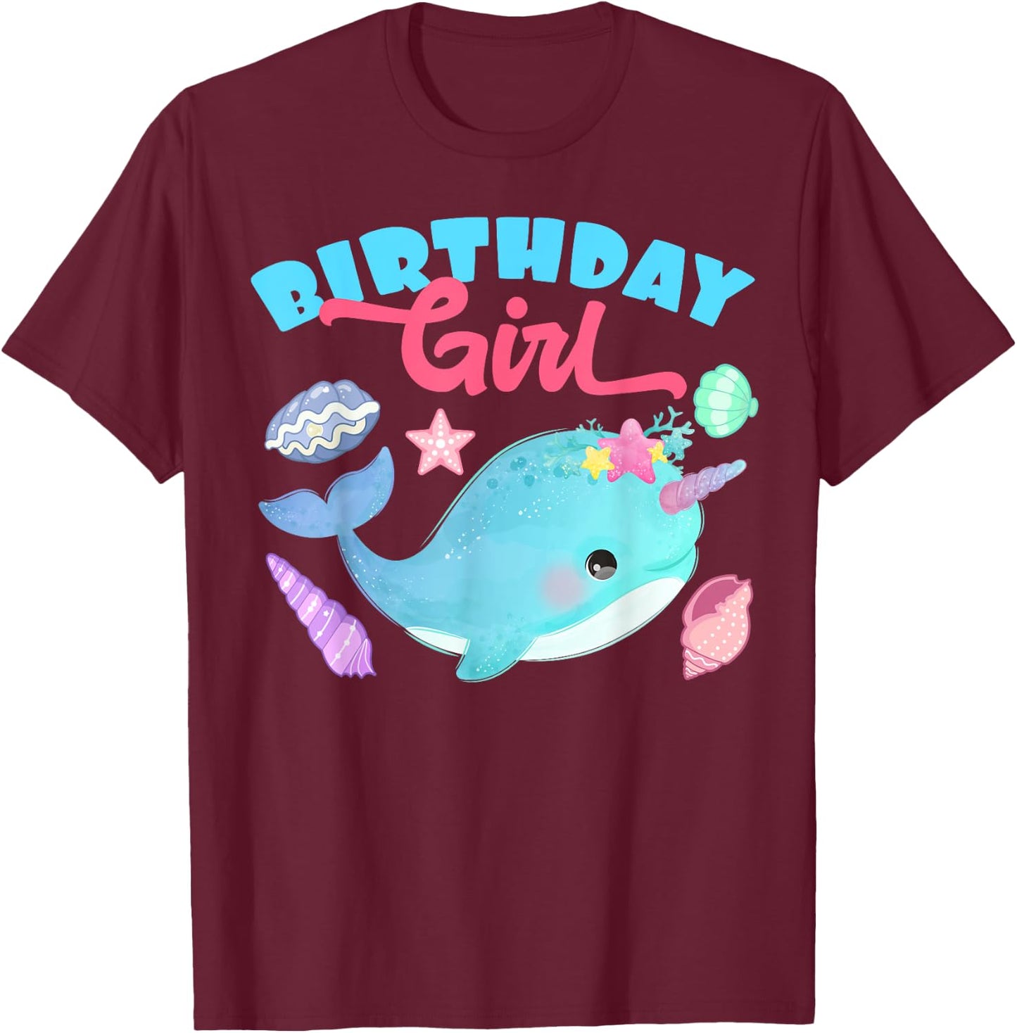 Birthday Girl CAke Candle Narwhale Animals Fish Top Narwhal T-Shirt - T-Shirt | Maroon
