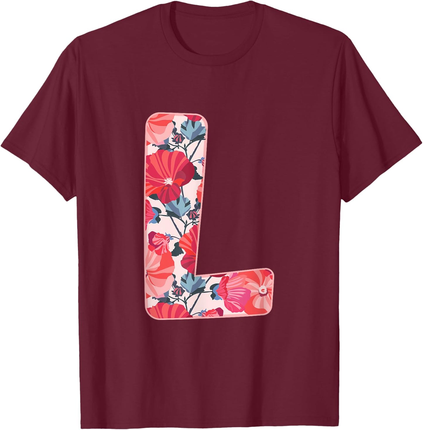 Letter L Alphabet First Name Consonant Flower Garden Gift T-Shirt - T-Shirt | Maroon