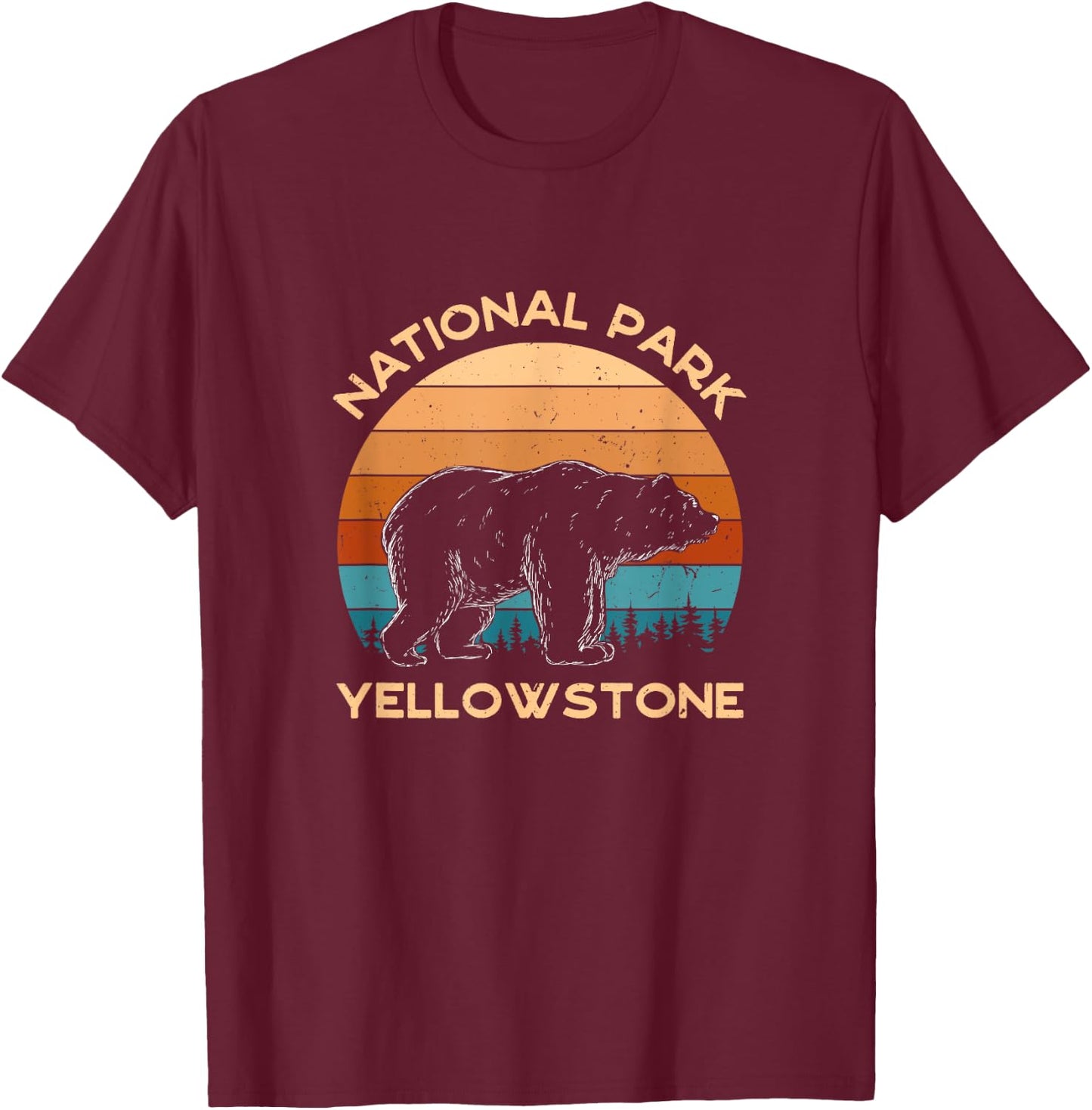 Yellowstone National Park - Bear Nature Camping Hiking T-Shirt - T-Shirt | Maroon