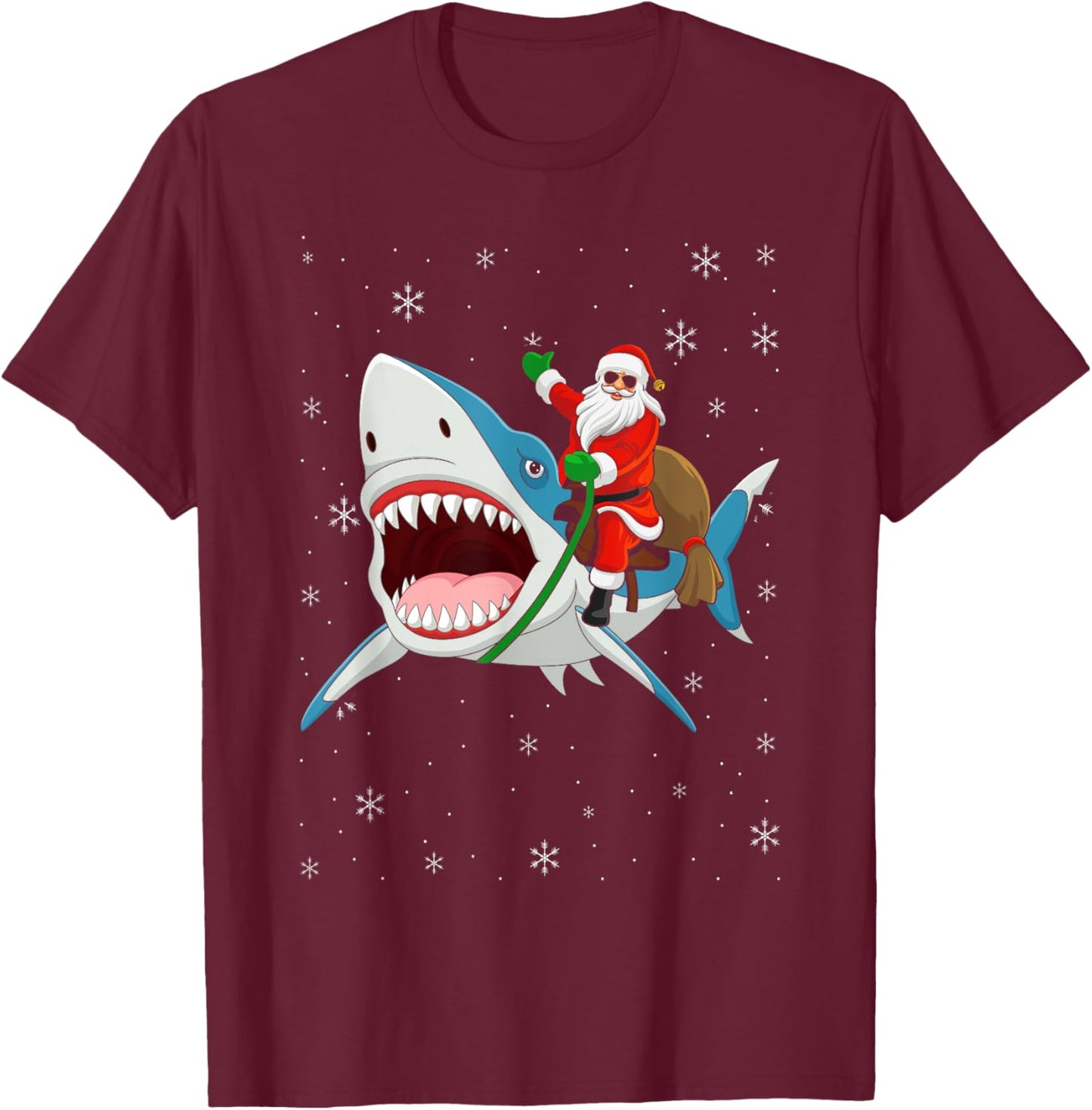 Shark Christmas Men Boys Shark Lover Santa Claus T-Shirt - T-Shirt | Maroon