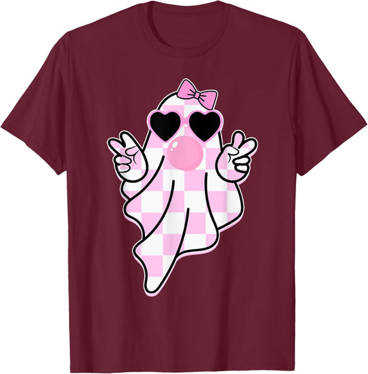 Cute Girly Ghost Blowing Bubble Gift Girl kids T-Shirt - T-Shirt | Maroon