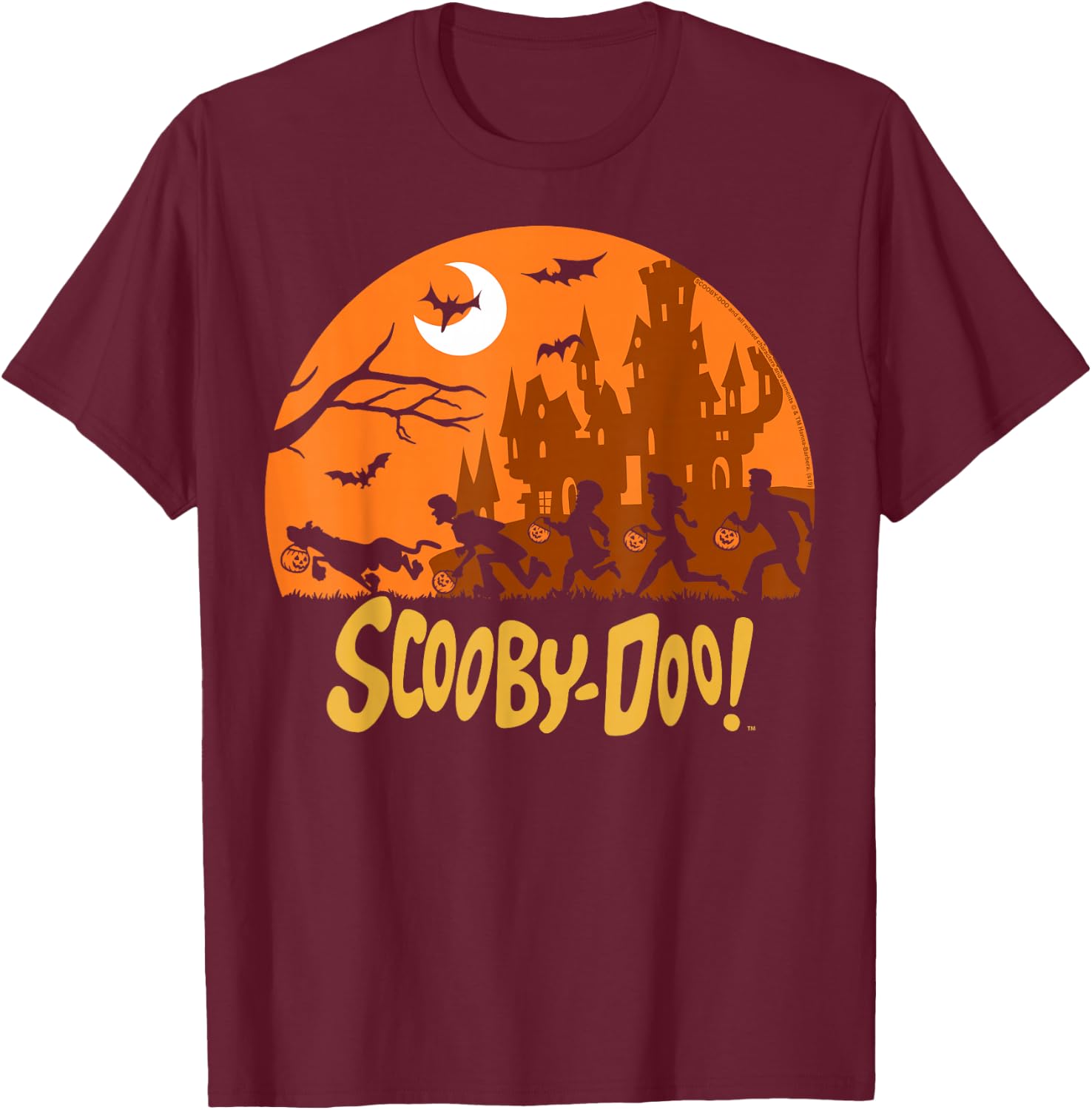 Scooby-Doo The Gang Halloween Silhouette Logo Small T-Shirt - T-Shirt | Maroon