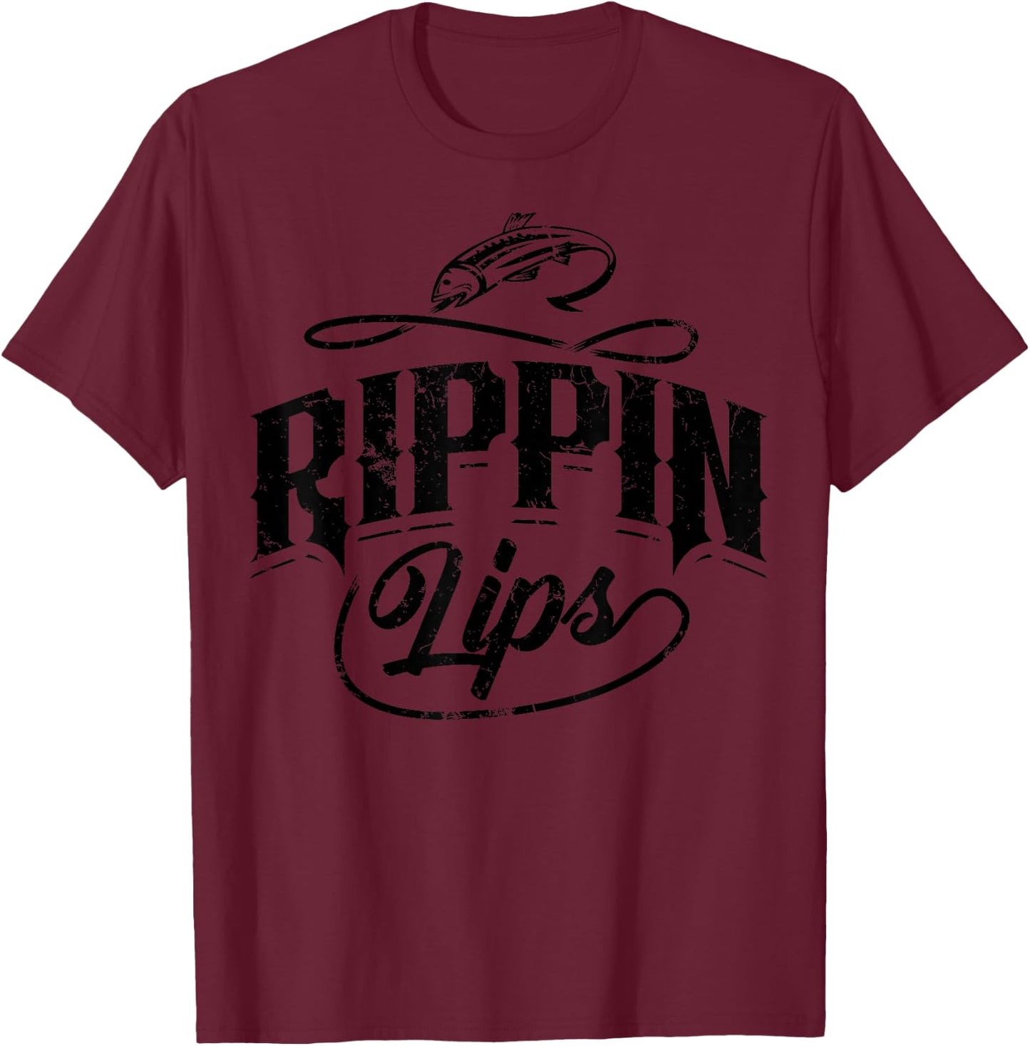 Funny Rippin Lips Bass Pro Fishing Gift Men Women Fishermen T-Shirt - T-Shirt | Maroon