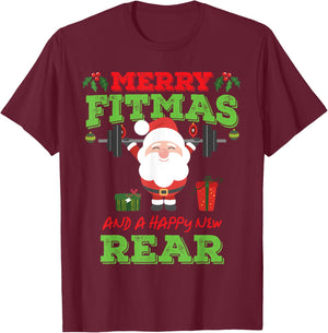 Merry Fitmas And A Happy New Rear Funny Holiday Workout T-Shirt - T-Shirt | Maroon