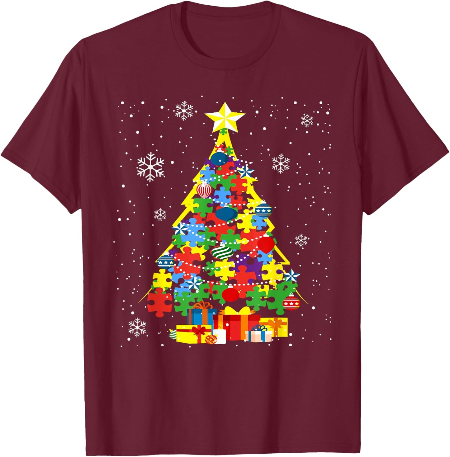 Autism Christmas Tree for Proud Autistic Adults - Black, Small T-Shirt - T-Shirt | Maroon