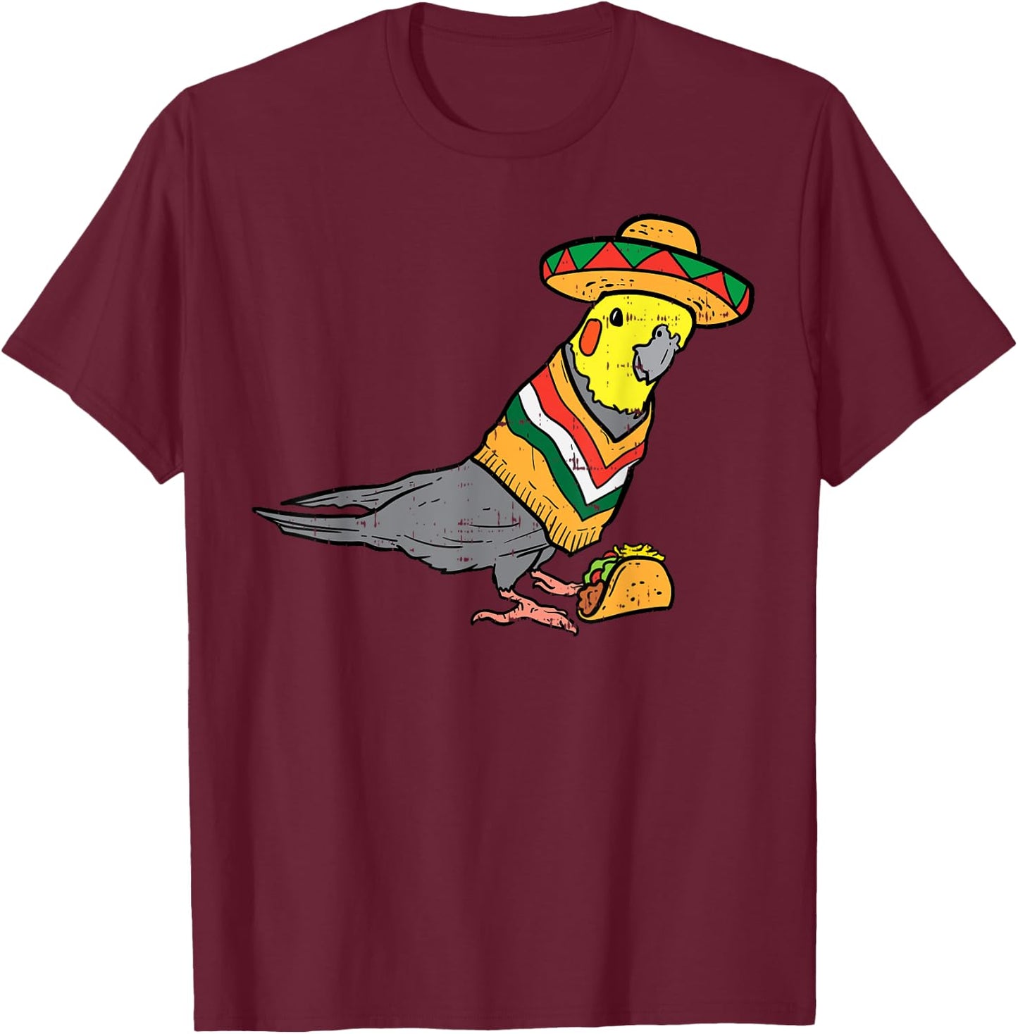 Mexican Cockatiel Bird Sombrero Taco Cute Cinco De Mayo T-Shirt - T-Shirt | Maroon