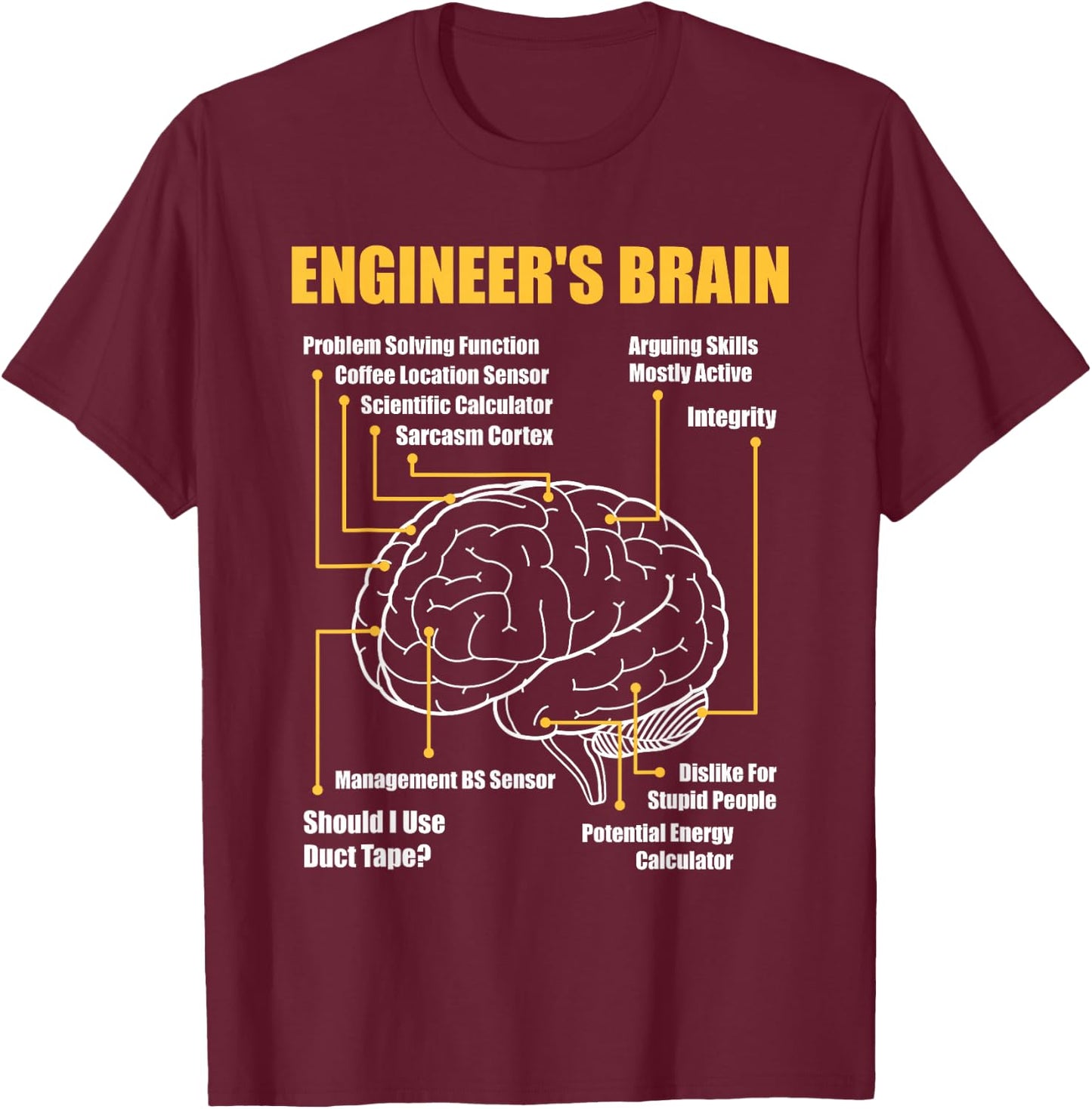 Engineer's Brain - Funny Sarcastic Engineering Gift Short Sleeve T-Shirt - T-Shirt | Maroon