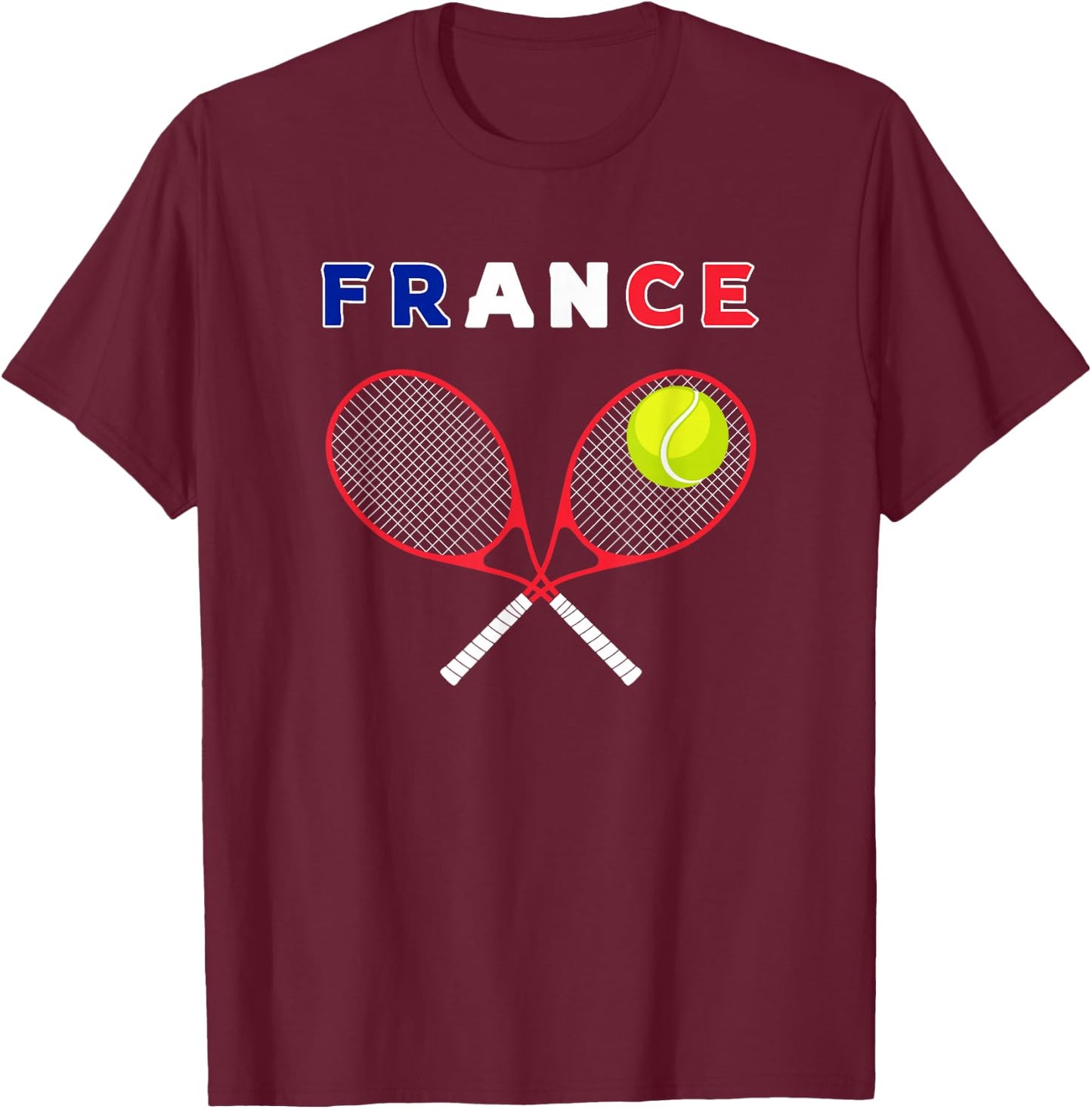 France Flag Tennis Ball Racket - Sports Fans T-Shirt - T-Shirt | Maroon
