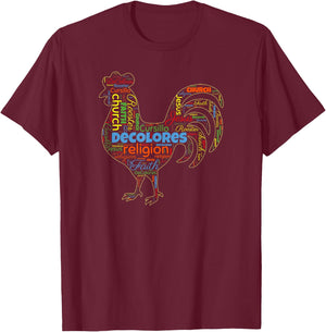 DeColores Cursillo Rooster Word Cloud T-Shirt - T-Shirt | Maroon