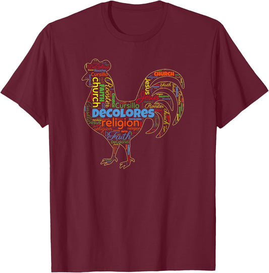 DeColores Cursillo Rooster Word Cloud T-Shirt - T-Shirt | Maroon