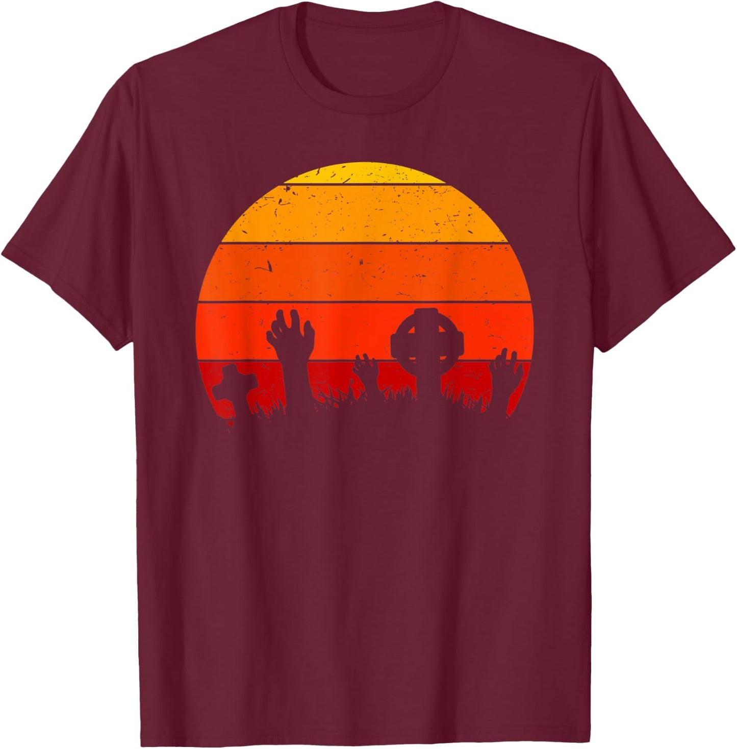 Vintage Retro Sunset Halloween Cemetery, Halloween Costume T-Shirt - T-Shirt | Maroon