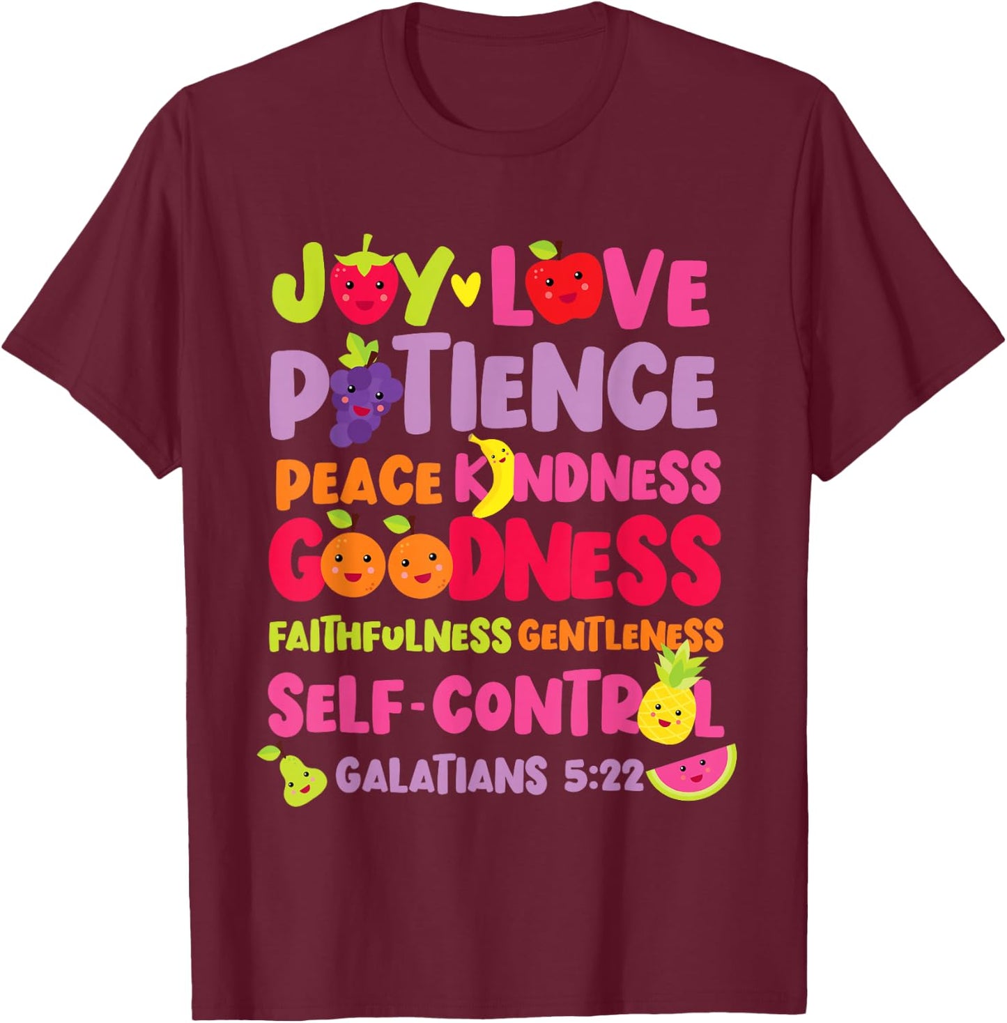 Christian Bible Verse Fruit Of The Spirit Galatians 5:22 T-Shirt - T-Shirt | Maroon