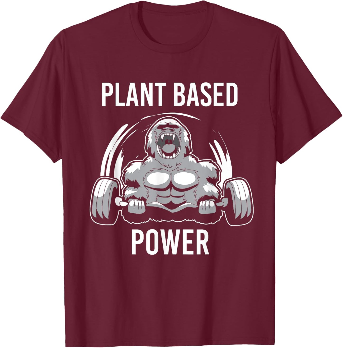Plant Based Power Vegan Gorilla Gym Fitness & Bodybuilder T-Shirt - T-Shirt | Maroon