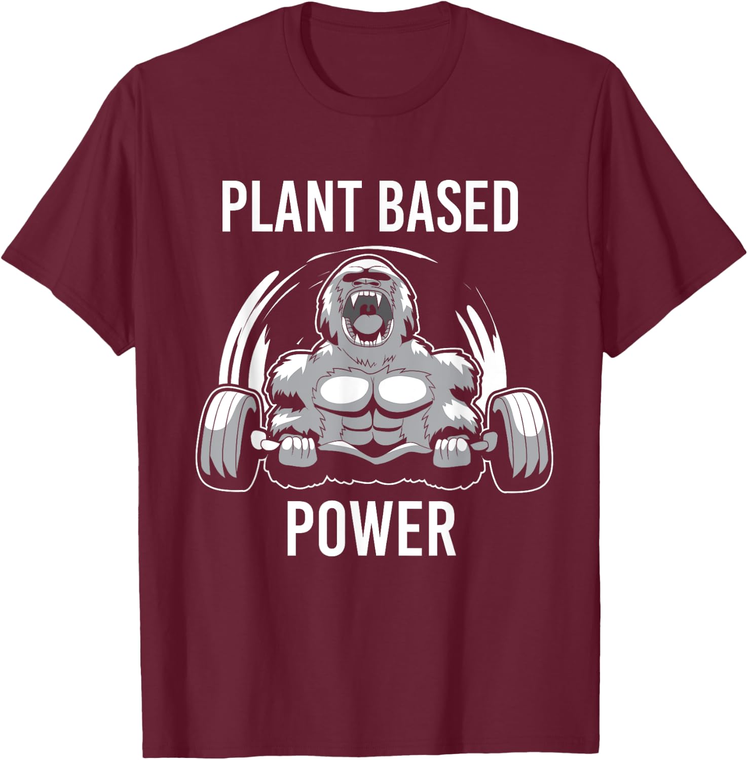 Plant Based Power Vegan Gorilla Gym Fitness & Bodybuilder T-Shirt - T-Shirt | Maroon
