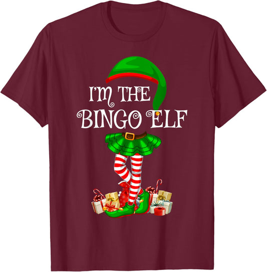 Matching Family Women Girls I'm The Bingo Elf Christmas T-Shirt - T-Shirt | Maroon