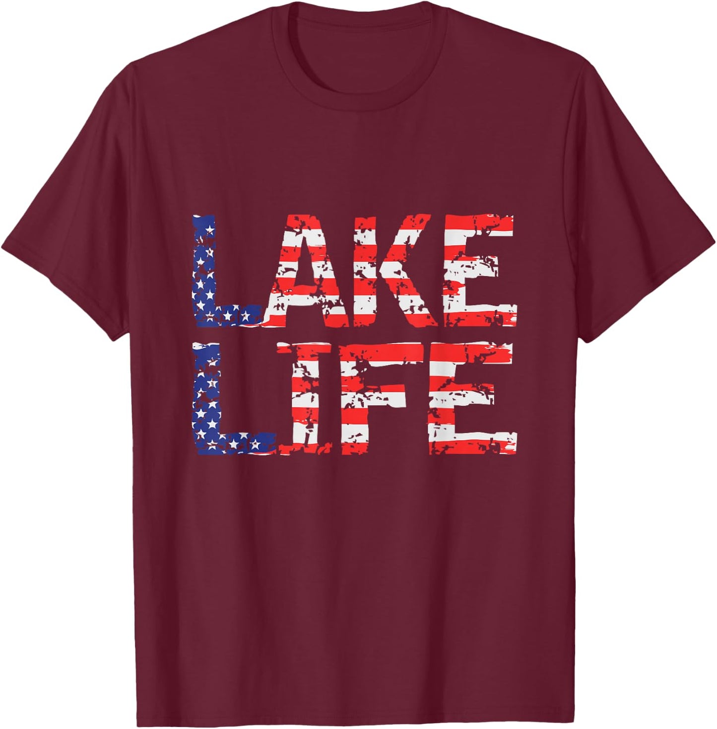 Vintage Lake Life 4th of July Patriotic T-Shirt - T-Shirt | Maroon