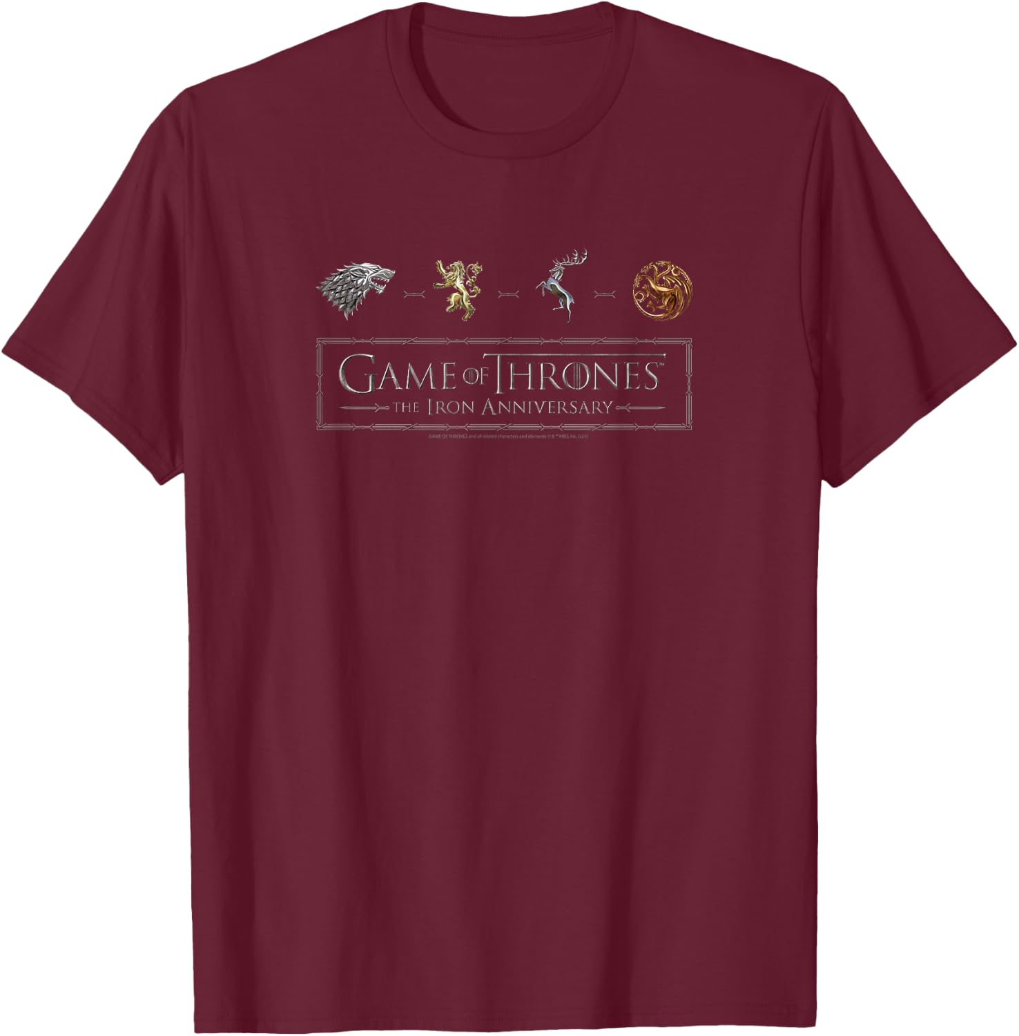 Game Of Thrones The Iron Anniversary Logo Icons T-Shirt - T-Shirt | Maroon