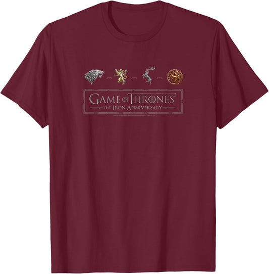 Game Of Thrones The Iron Anniversary Logo Icons T-Shirt - T-Shirt | Maroon