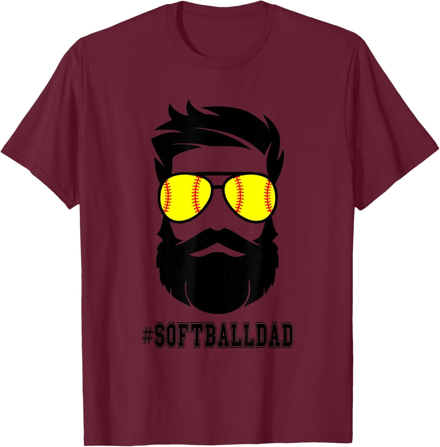 Softball Dad With Beard And Cool Sunglasses T-Shirt - T-Shirt | Maroon