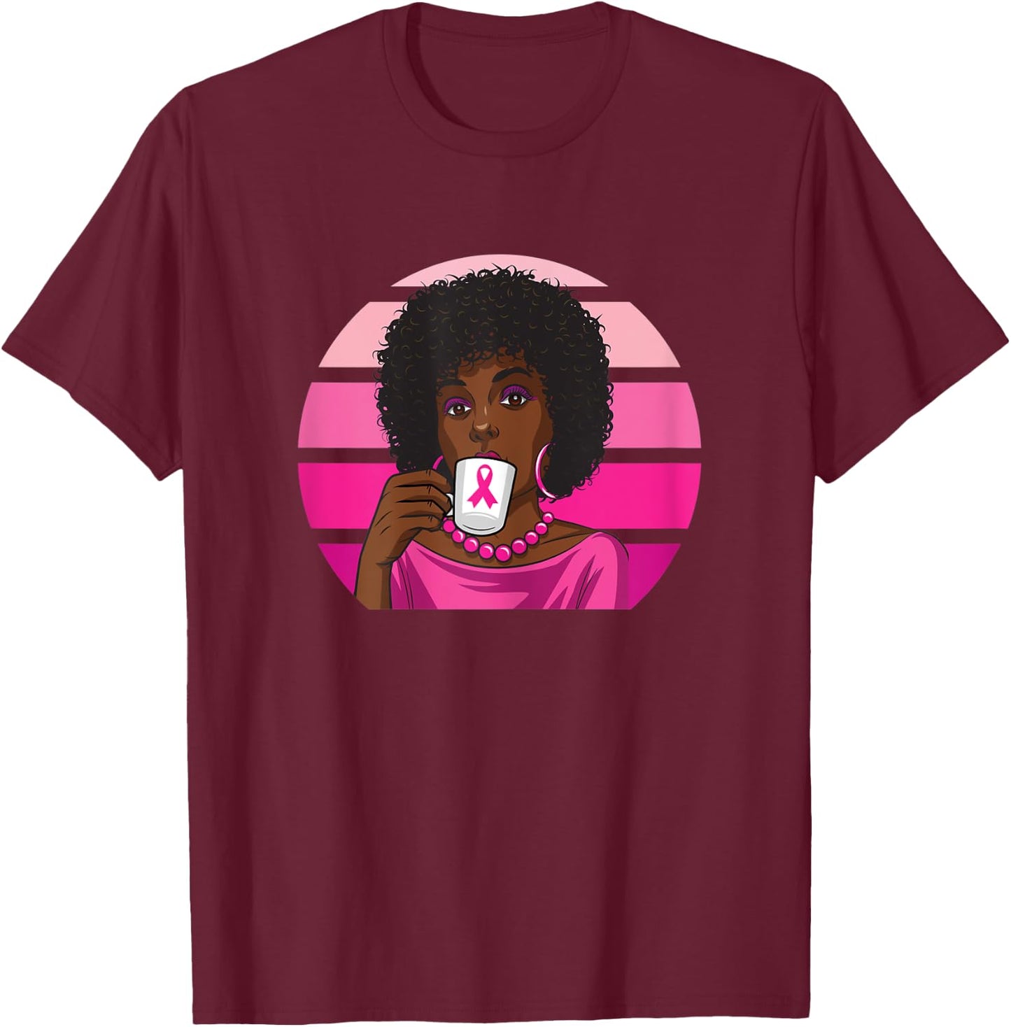Black Women Breast Cancer Melanin African American Afro T-Shirt - T-Shirt | Maroon
