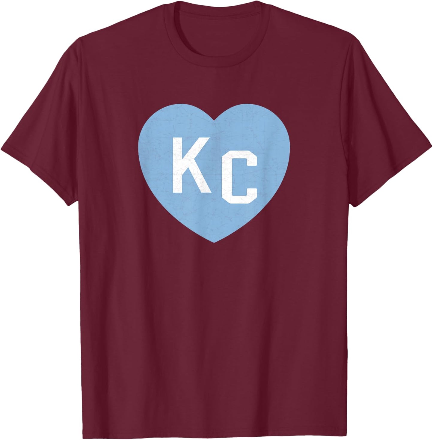 KC Heart 2 Letters KC (Kansas City) KC Love KC Powder Blue T-Shirt - T-Shirt | Maroon