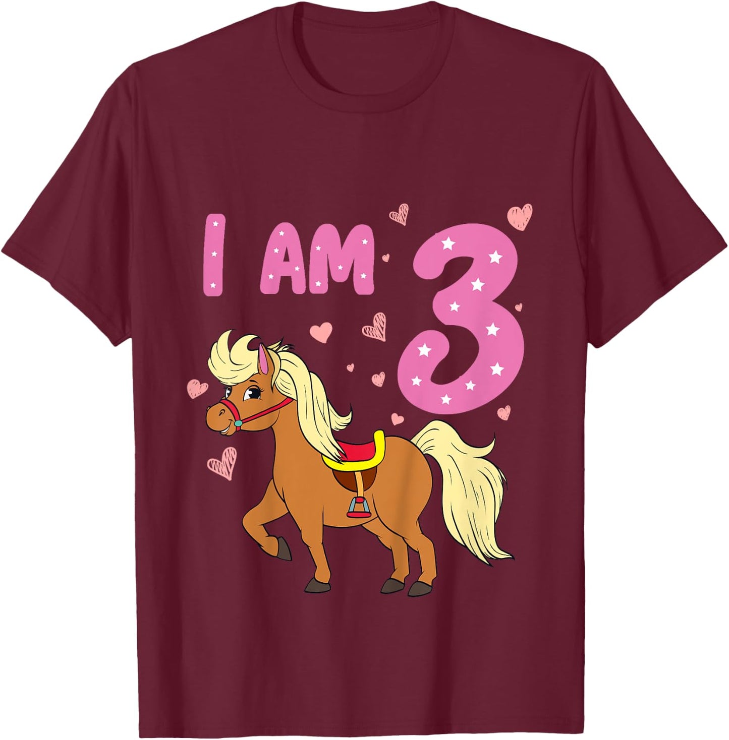 Pony Girl 3rd Birthday Horse 3 Years Old Girls Pony Birthday T-Shirt - T-Shirt | Maroon