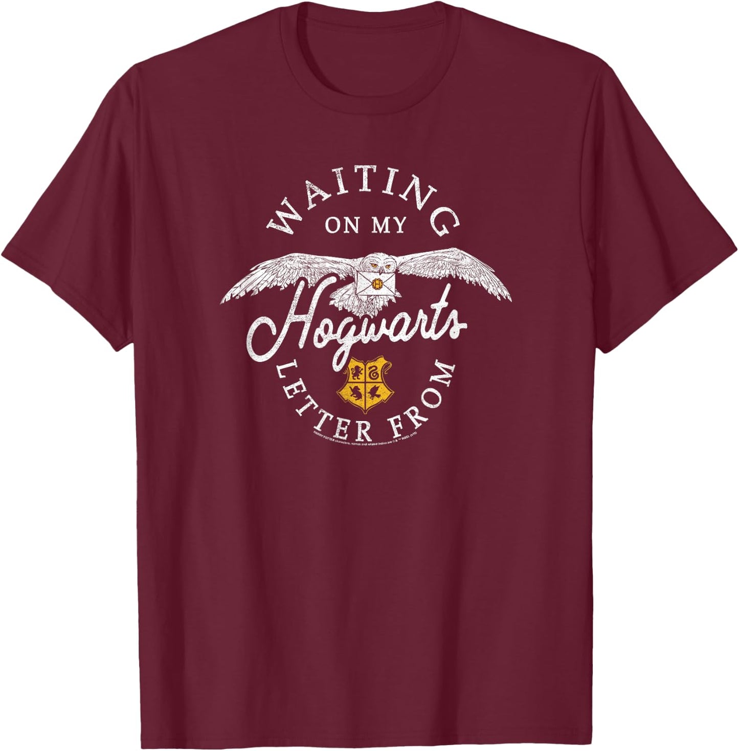 Harry Potter Hedwig Waiting On My Hogwarts Letter Distressed T-Shirt - T-Shirt | Maroon