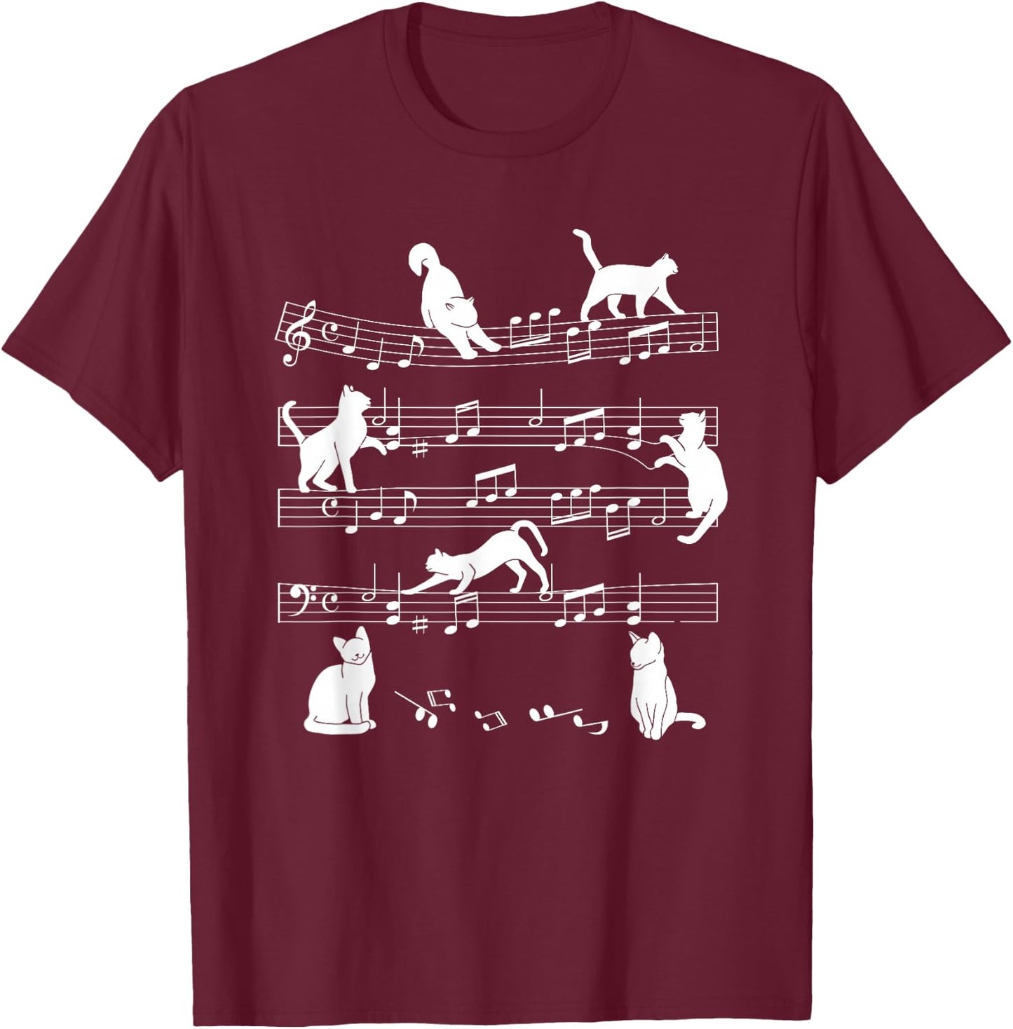 Cute Cat Kitty Playing Music Note Clef Musician Art T-Shirt - T-Shirt | Maroon