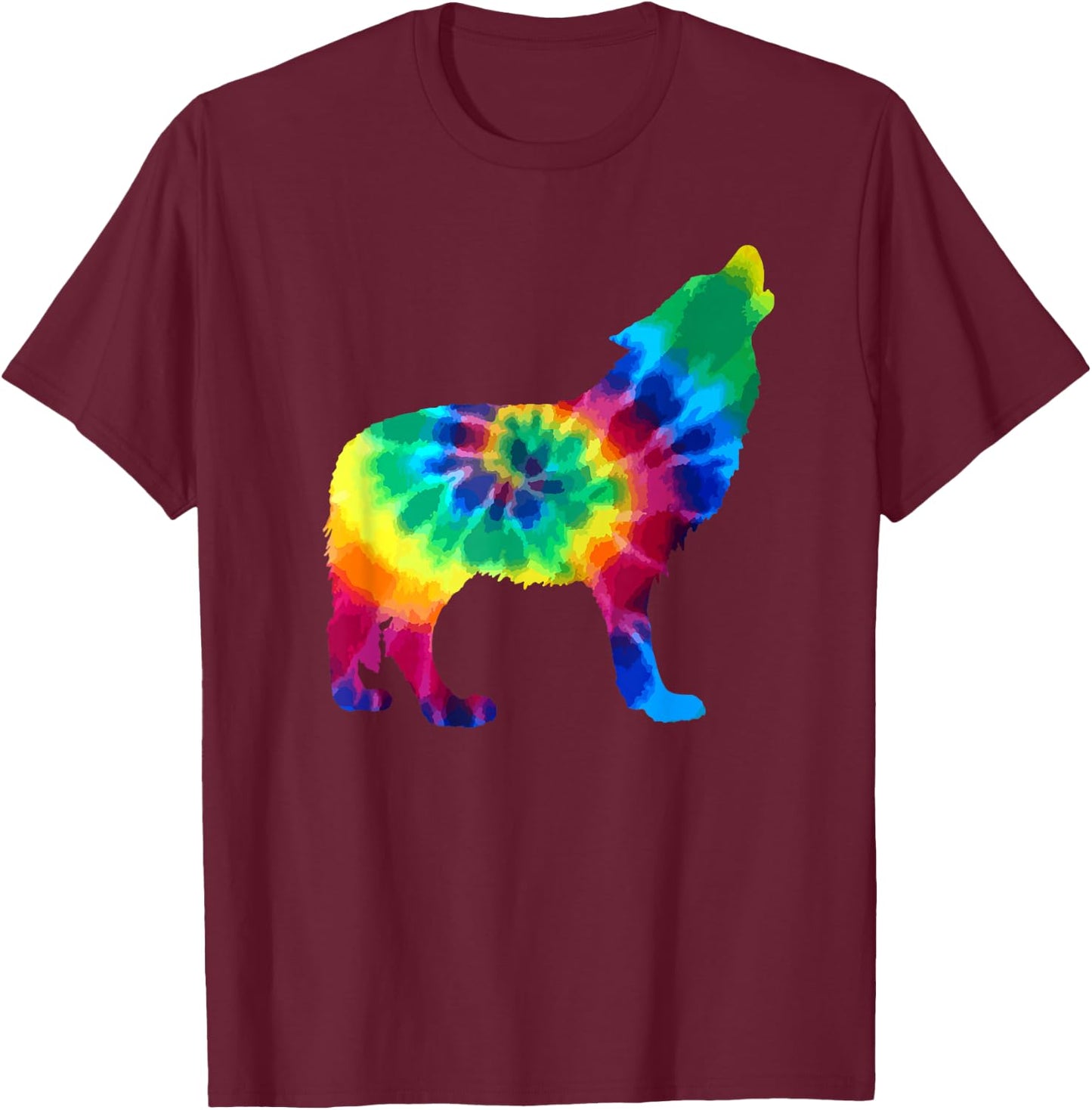 Wolf Tie Dye Vintage Hippie Dog T-Shirt - T-Shirt | Maroon