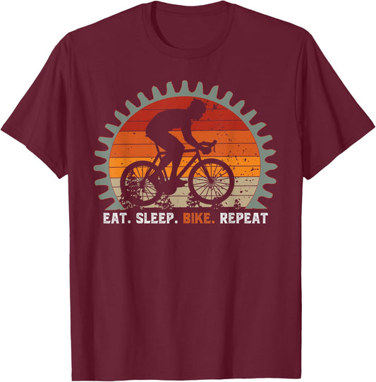 Eat Sleep Bike Repeat Bicycle Gift Cyclist T-Shirt - T-Shirt | Maroon